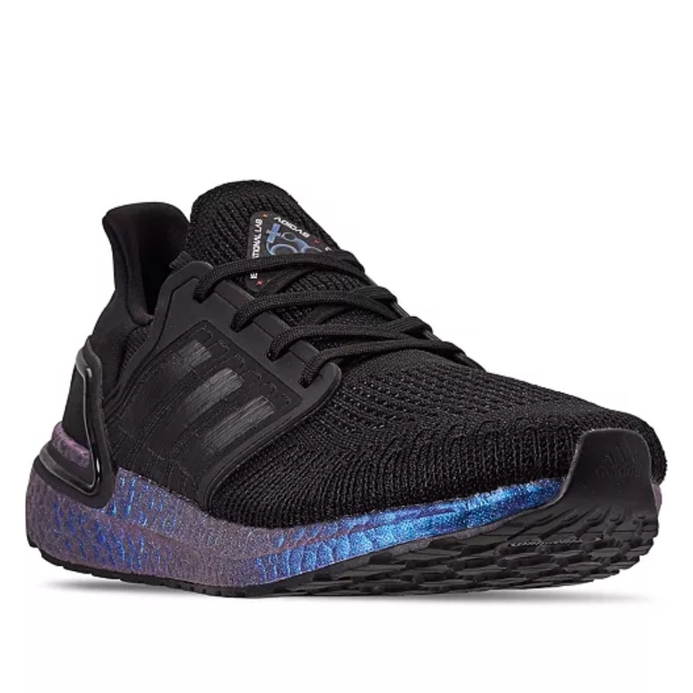 adidas. Men's UltraBOOST 20 Running Shoe. Core Black/Signal Cyan.